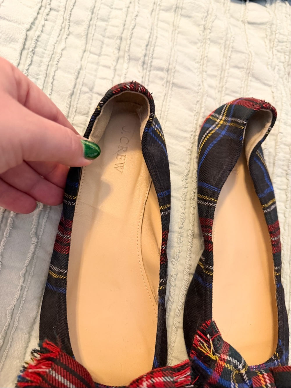 J.Crew Lottie Pointed Toe Flats | Tartan Plaid Frayed Bow | NWOT | Size 9 - Picture 2 of 13